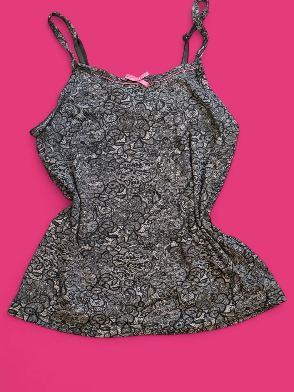 La Vie En Rose Black and Gray Lace-Print Cami Tank